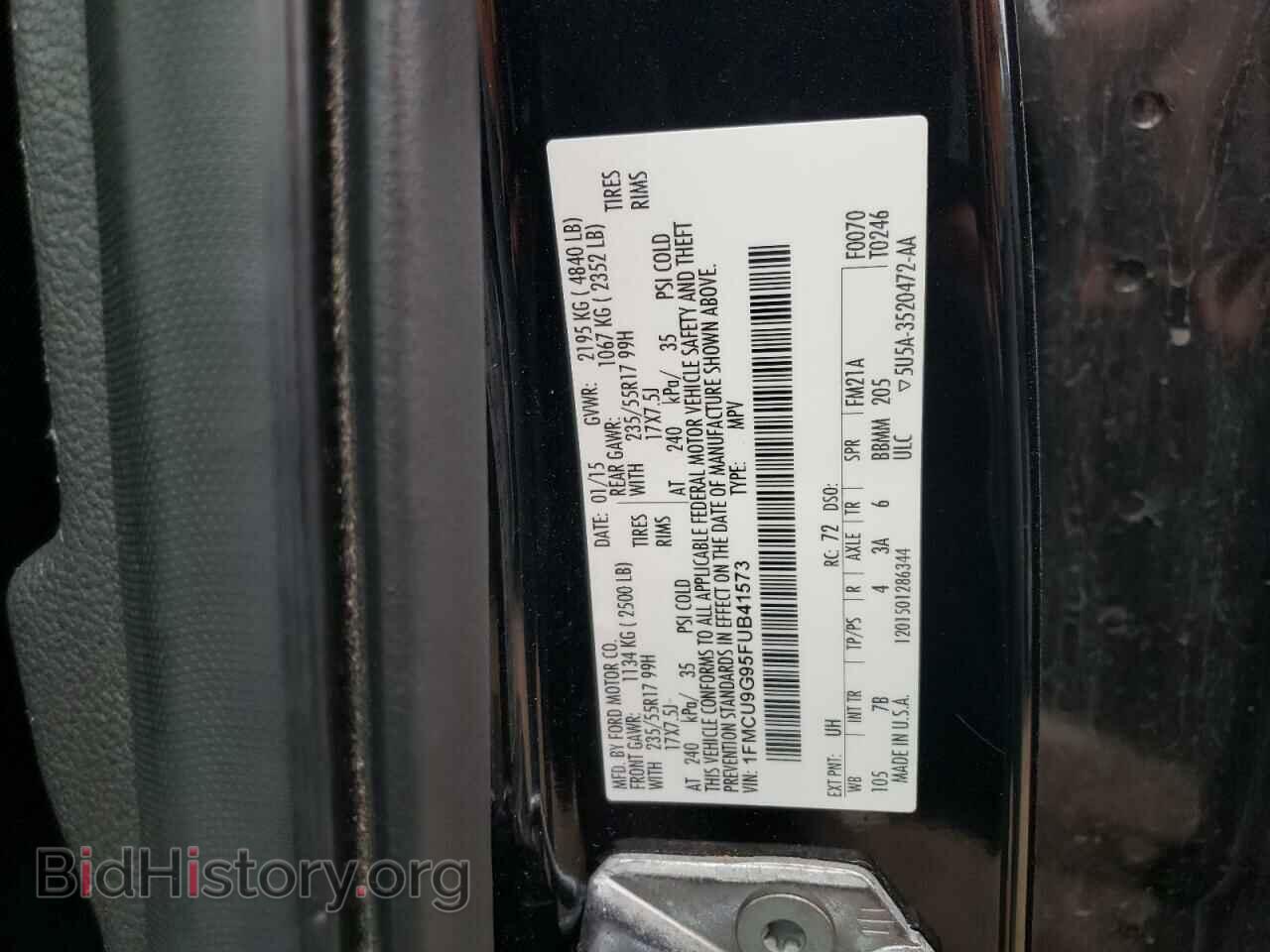 2015 FORD ESCAPE - VIN: 1FMCU9G95FUB41573 - Фото 12