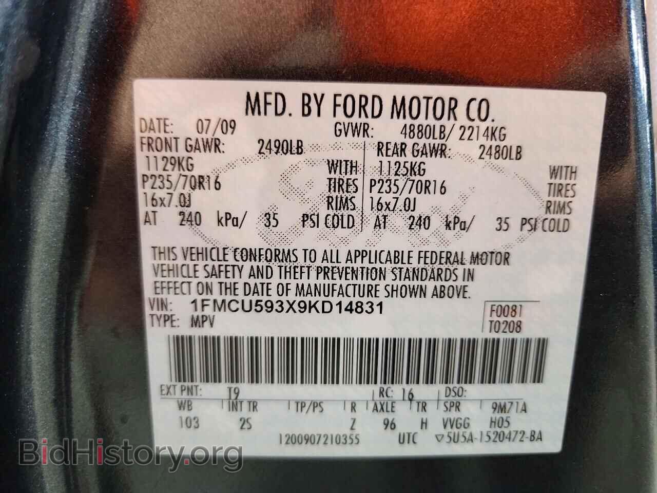 2009 FORD ESCAPE - VIN: 1FMCU593X9KD14831 - Фото 13