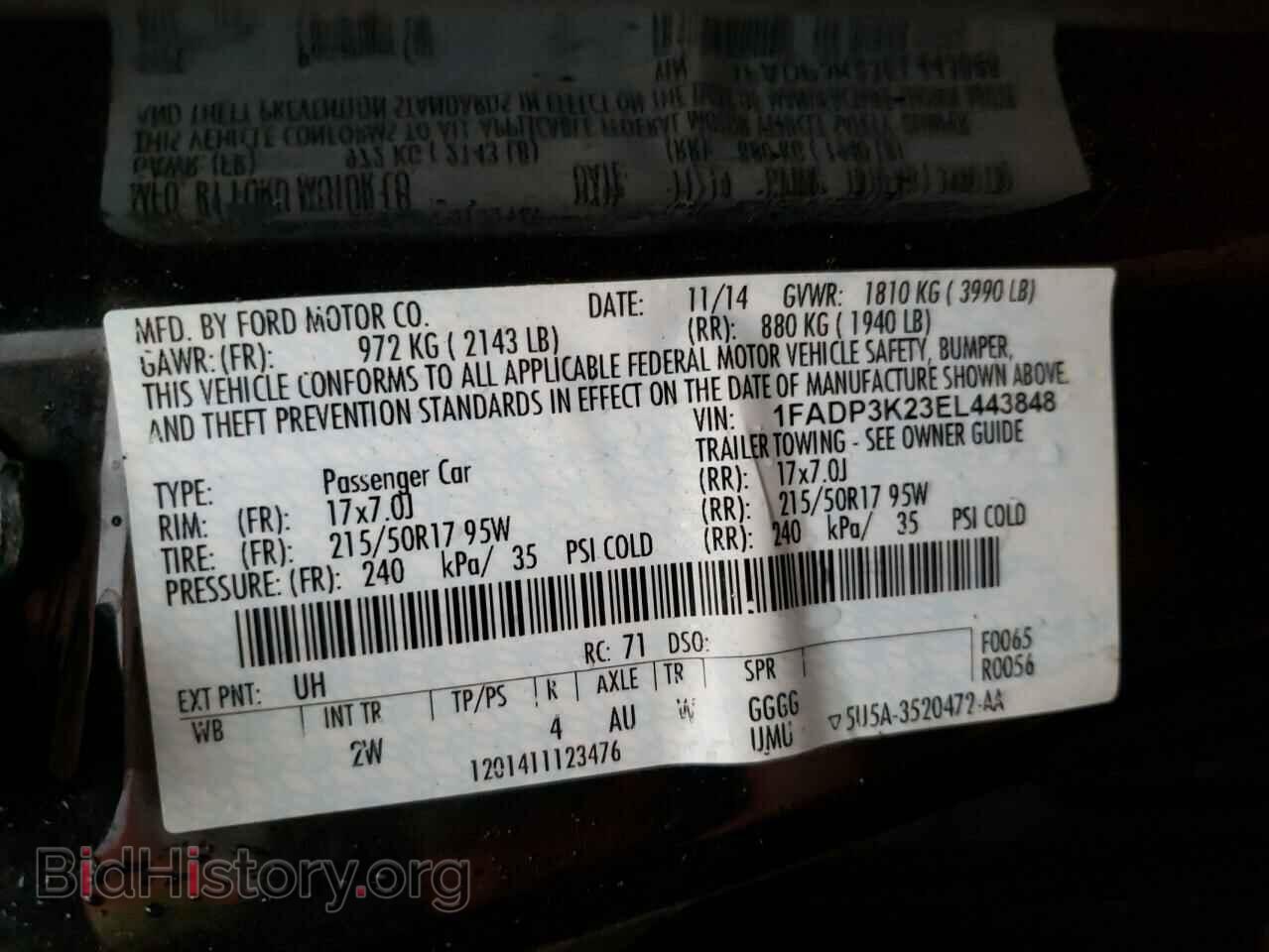 2014 FORD FOCUS - VIN: 1FADP3K23EL443848 - Фото 10