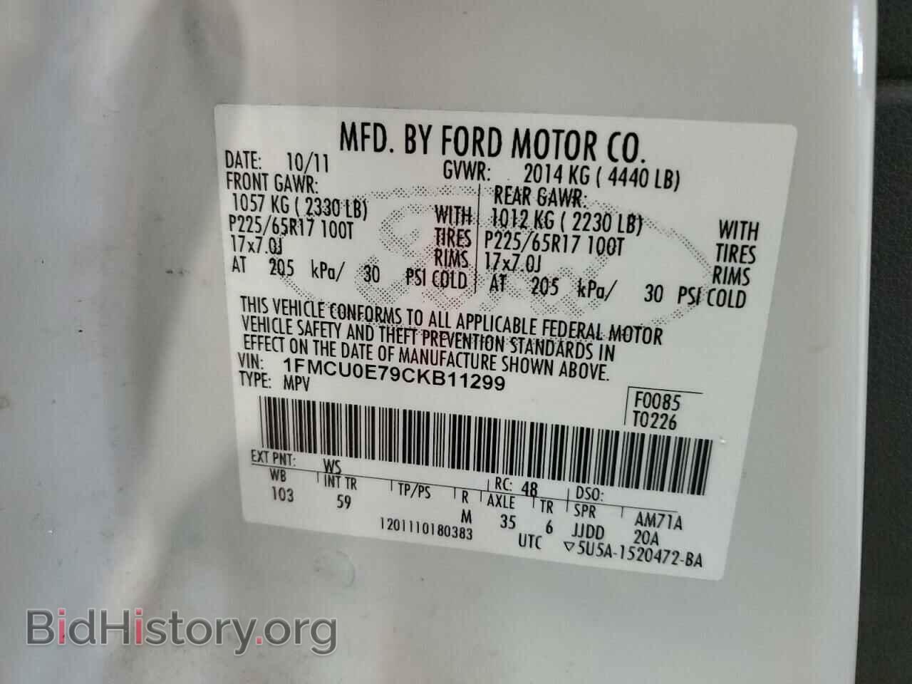 2012 FORD ESCAPE - VIN: 1FMCU0E79CKB11299 - Фото 13
