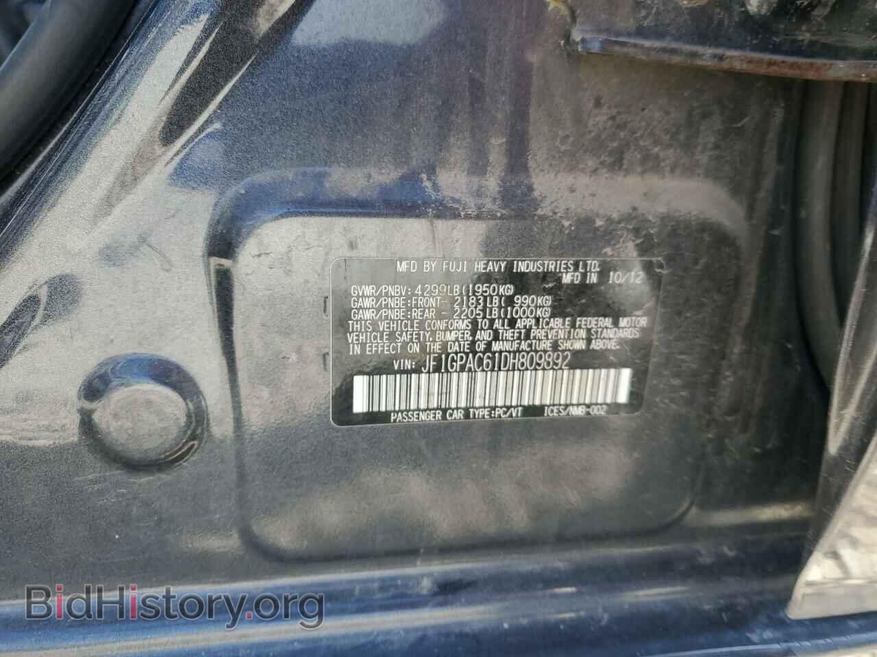 2013 SUBARU IMPREZA - VIN: JF1GPAC61DH809892 - Фото 12
