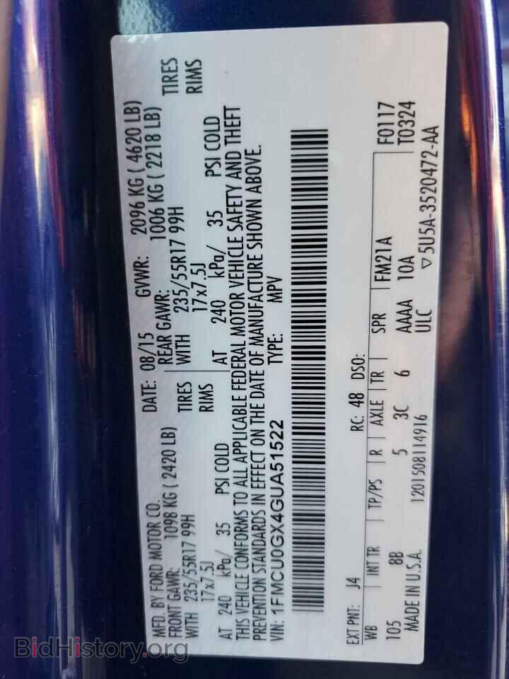 2016 FORD ESCAPE - VIN: 1FMCU0GX4GUA51522 - Фото 13
