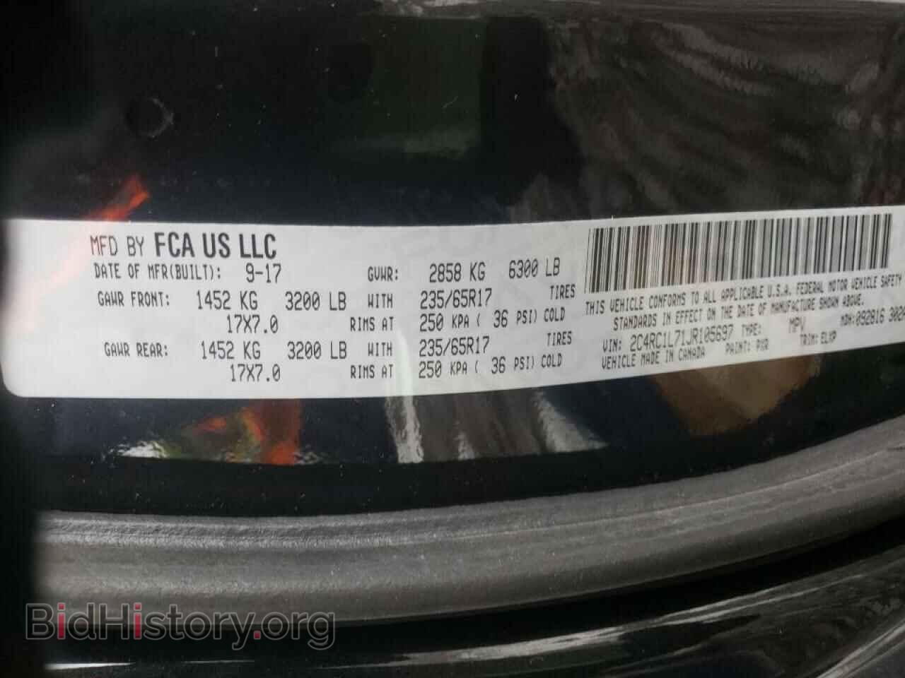2018 CHRYSLER PACIFICA - VIN: 2C4RC1L71JR105697 - Photo 10