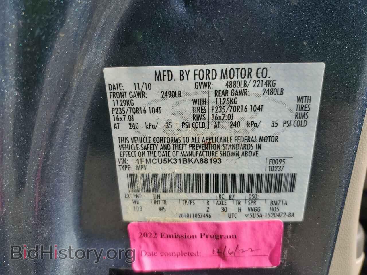 2011 FORD ESCAPE - VIN: 1FMCU5K31BKA88193 - Фото 13