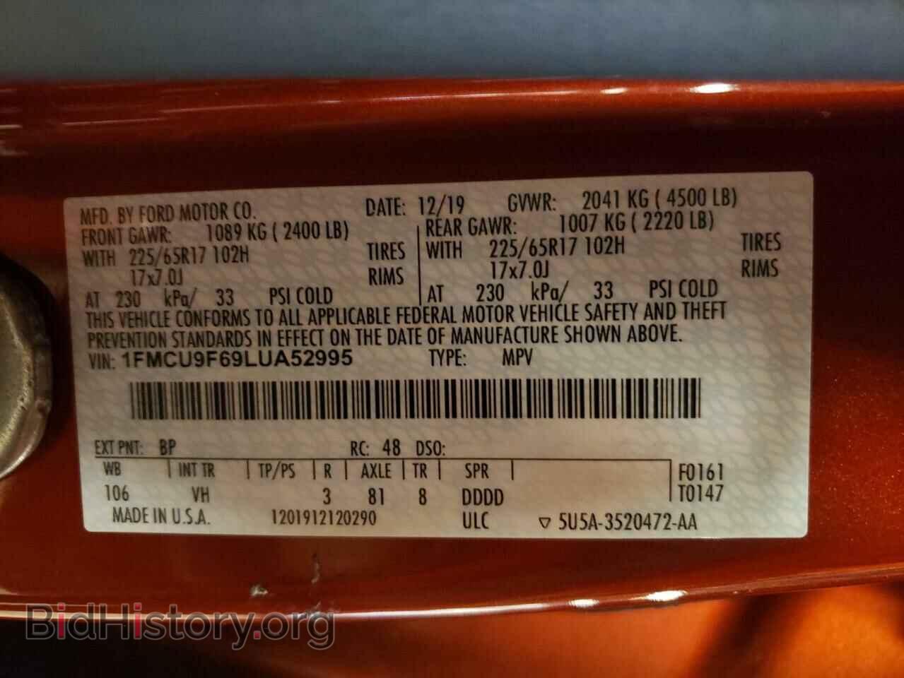 2020 FORD ESCAPE - VIN: 1FMCU9F69LUA52995 - Photo 12