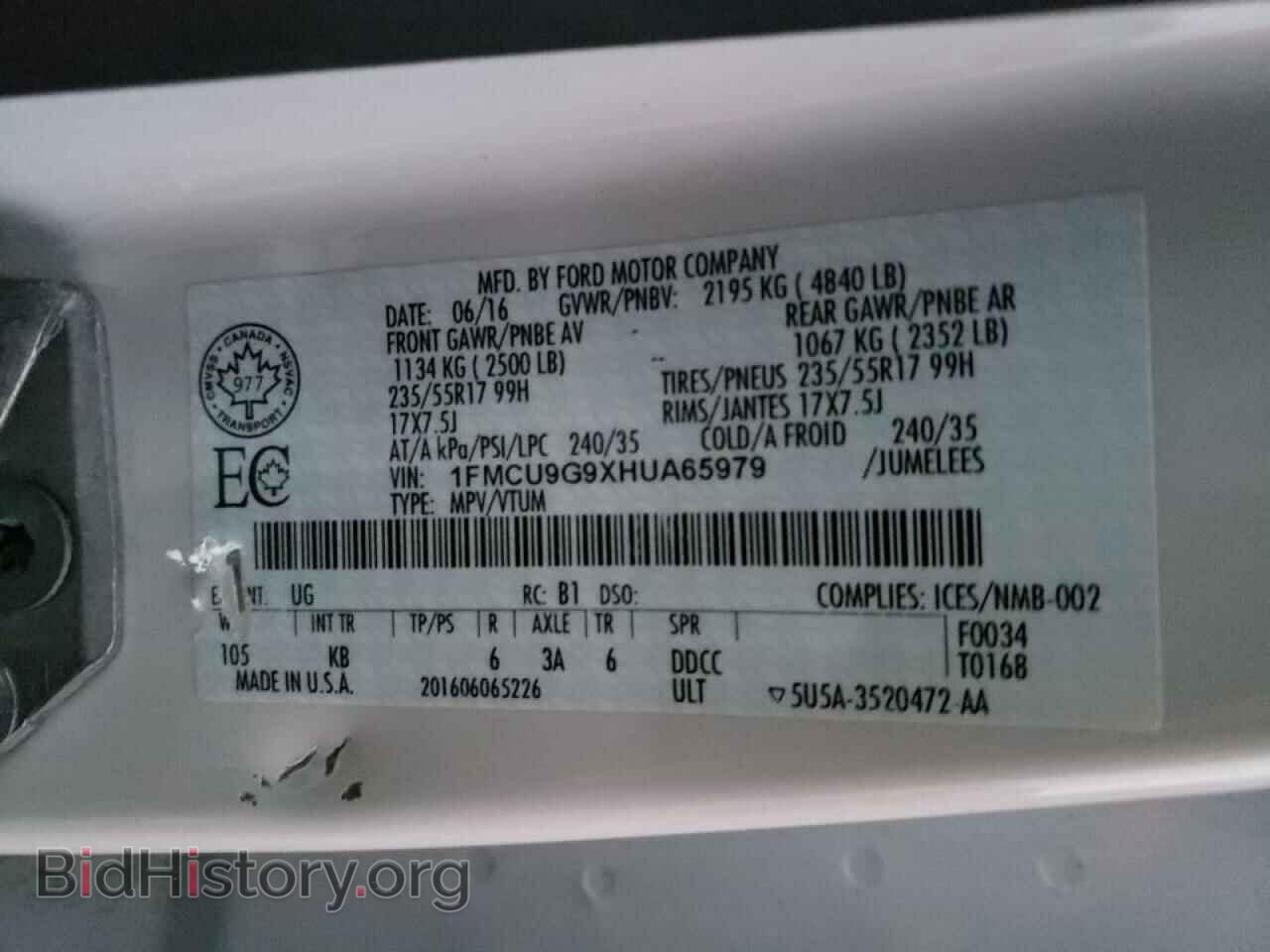 2017 FORD ESCAPE - VIN: 1FMCU9G9XHUA65979 - Фото 10