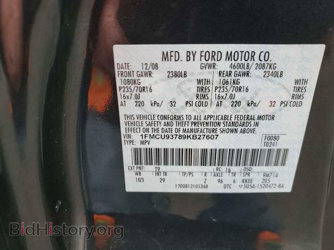 2009 FORD ESCAPE - VIN: 1FMCU93789KB27607 - Photo 10