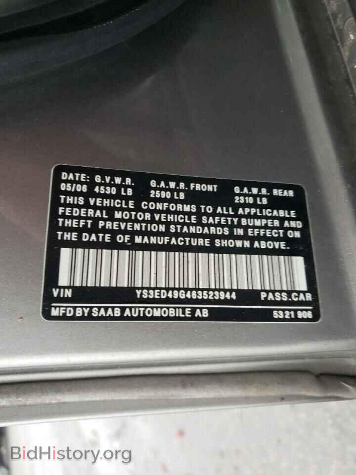 2006 SAAB 9 5 - VIN: YS3ED49G463523944 - Фото 10