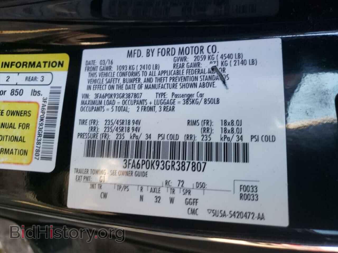 2016 FORD FUSION - VIN: 3FA6P0K93GR387807 - Фото 10