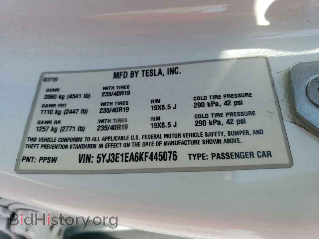 2019 TESLA MODEL 3 - VIN: 5YJ3E1EA6KF445076 - Фото 12