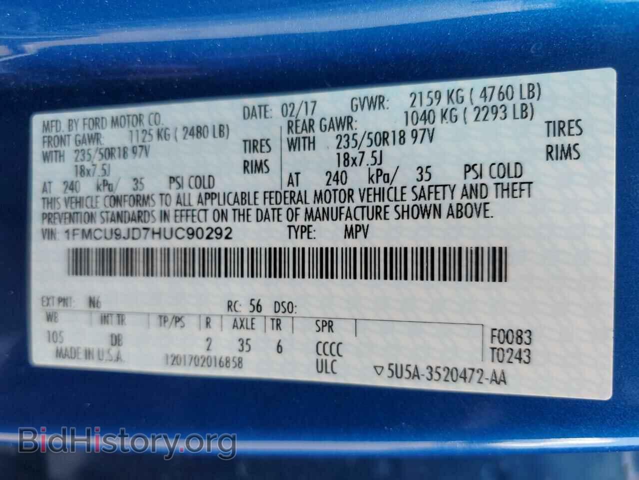 2017 FORD ESCAPE - VIN: 1FMCU9JD7HUC90292 - Фото 13