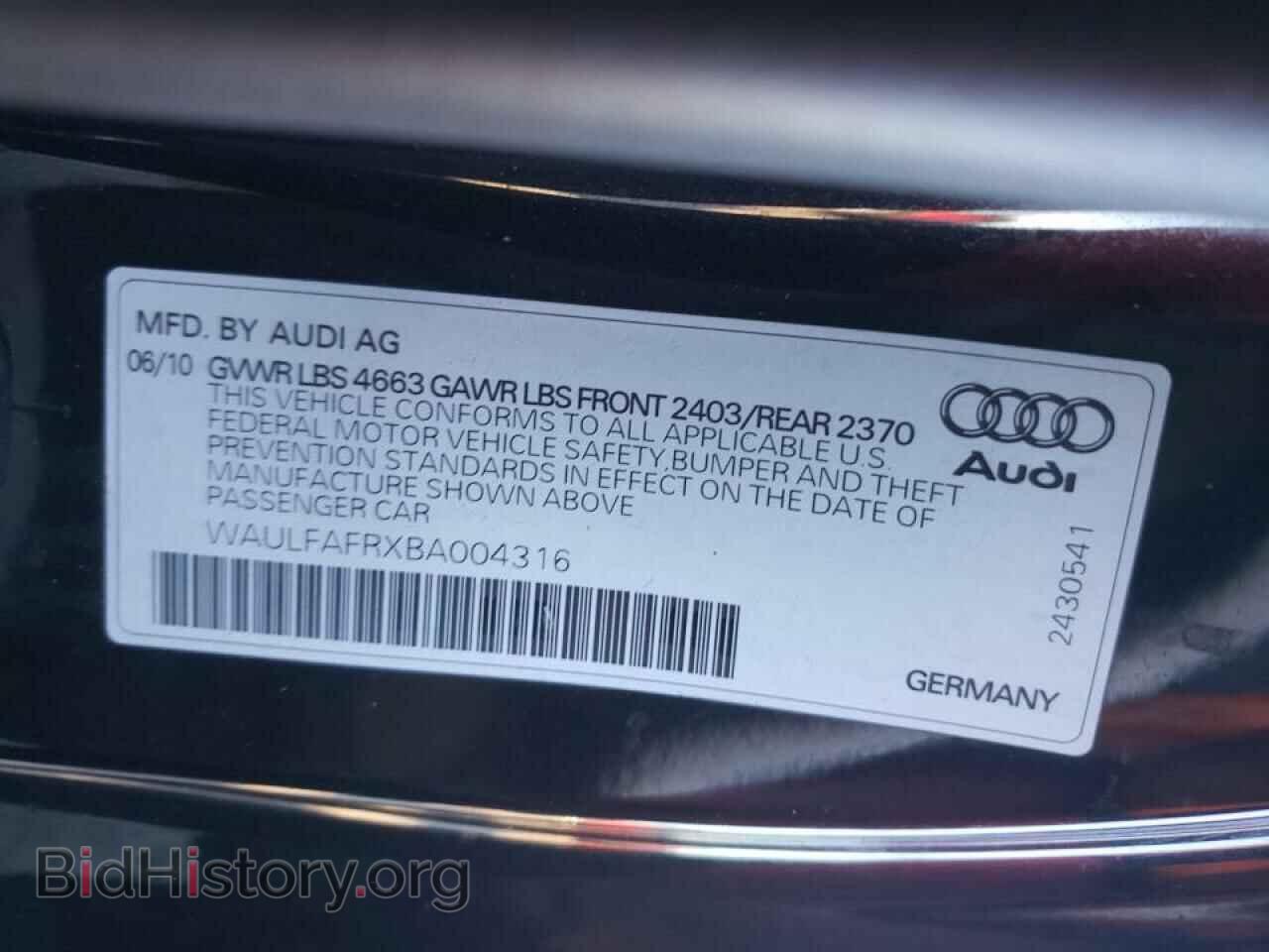 2011 AUDI A5 - VIN: WAULFAFRXBA004316 - Photo 10