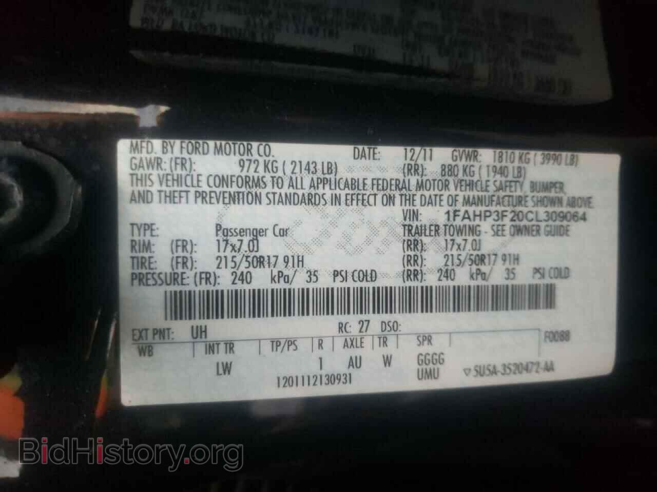 2012 FORD FOCUS - VIN: 1FAHP3F20CL309064 - Фото 10