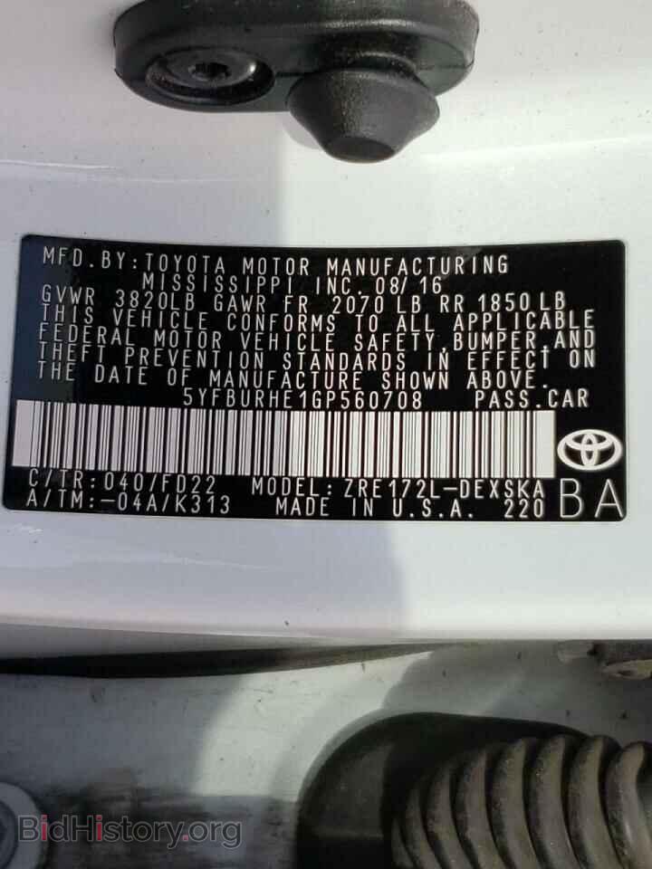 2016 TOYOTA COROLLA - VIN: 5YFBURHE1GP560708 - Фото 10