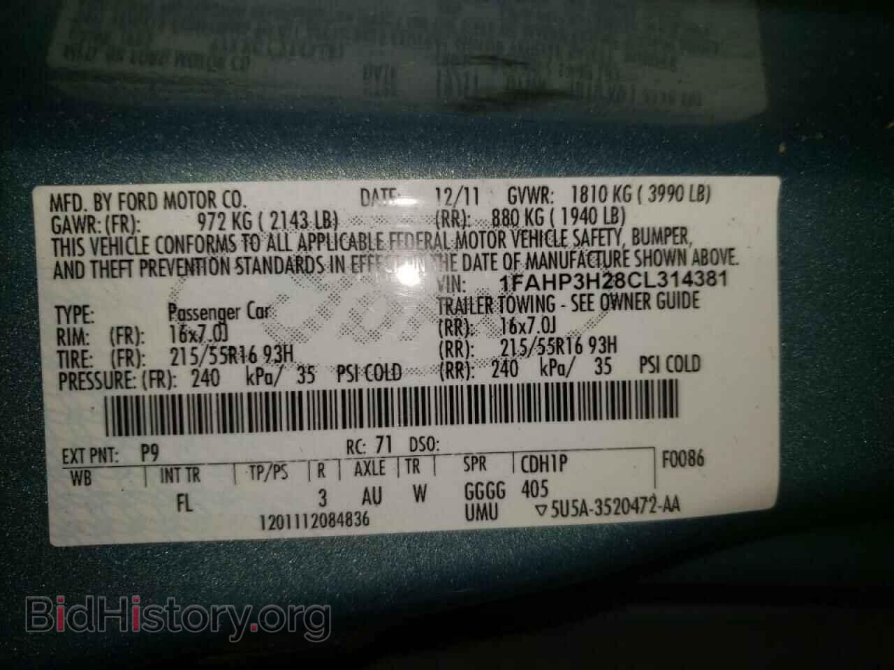 2012 FORD FOCUS - VIN: 1FAHP3H28CL314381 - Фото 10