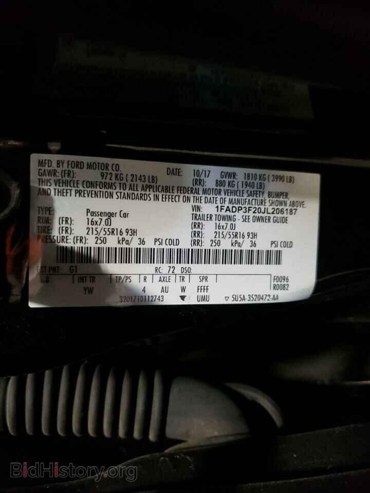 2018 FORD FOCUS - VIN: 1FADP3F20JL206187 - Фото 10