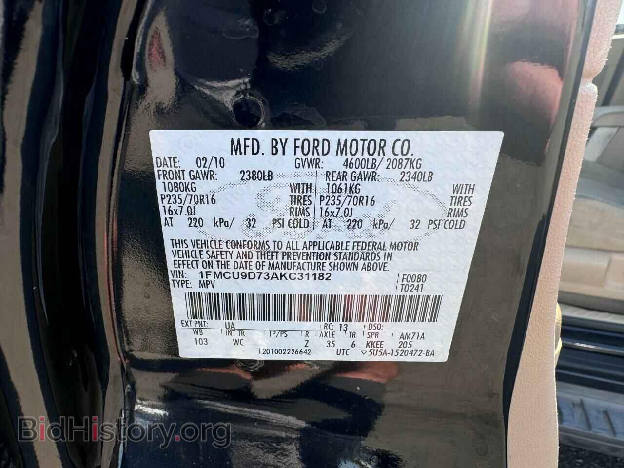 2010 FORD ESCAPE - VIN: 1FMCU9D73AKC31182 - Photo 10