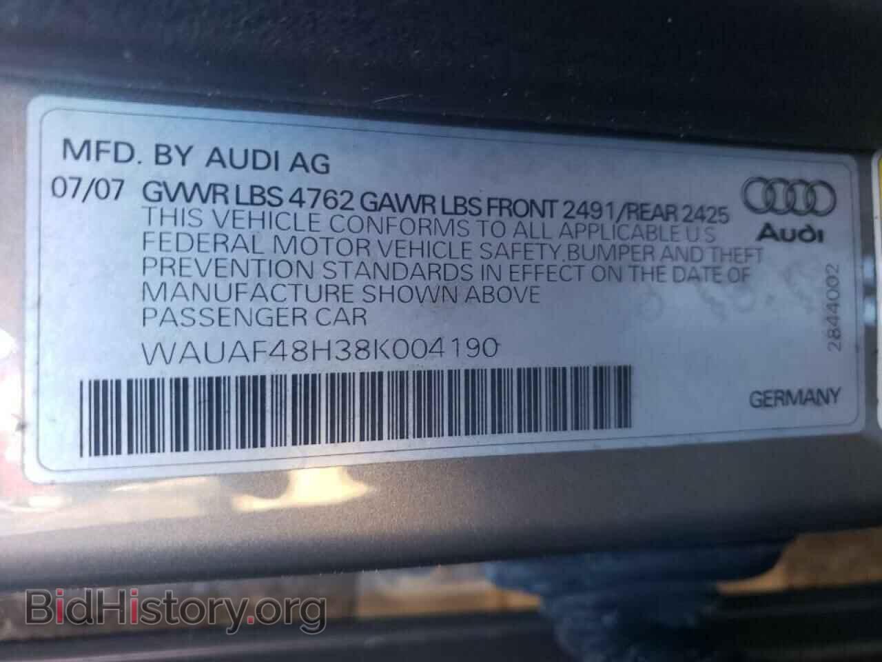 2008 AUDI A4 - VIN: WAUAF48H38K004190 - Фото 10