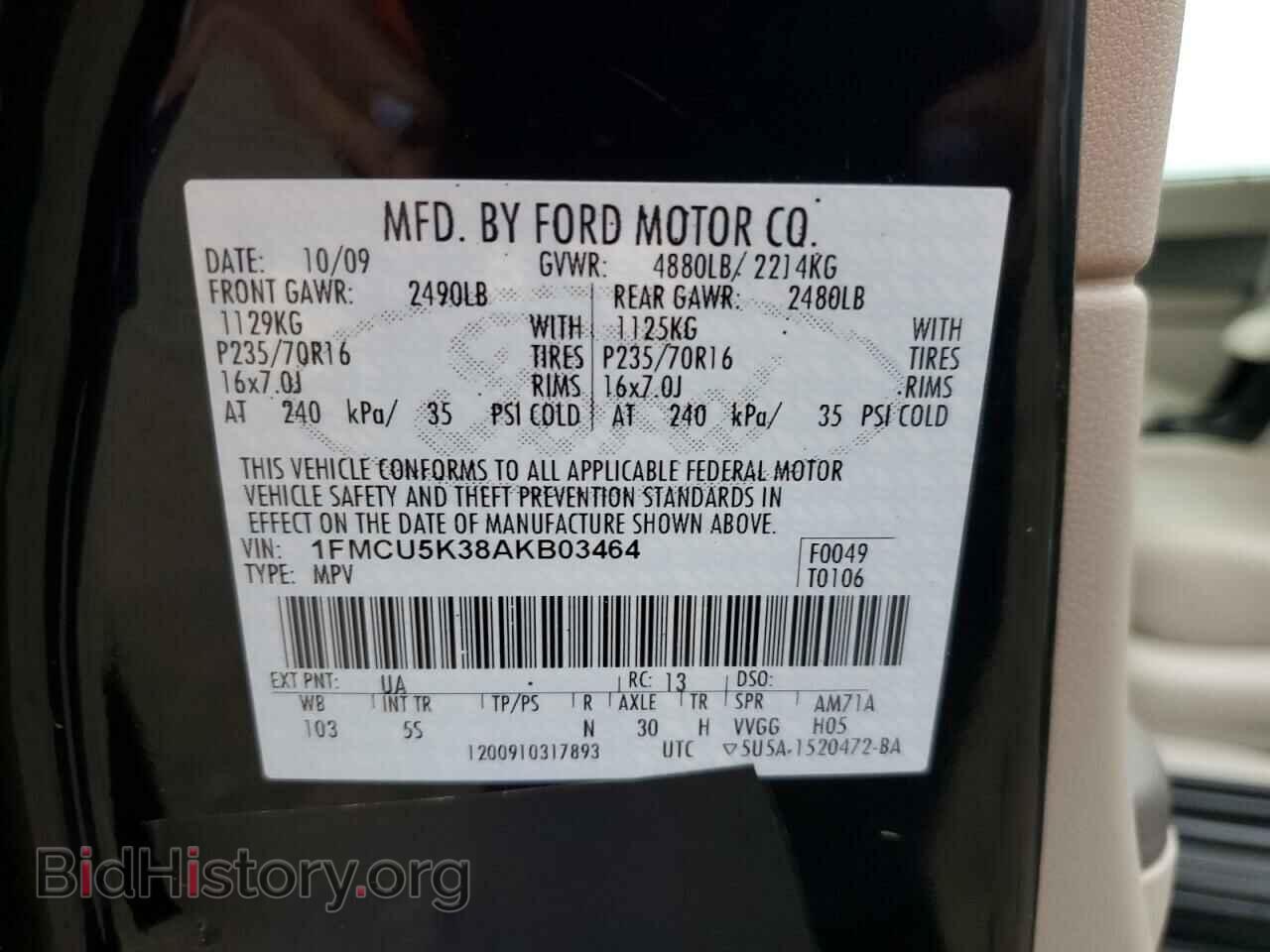 2010 FORD ESCAPE - VIN: 1FMCU5K38AKB03464 - Фото 12