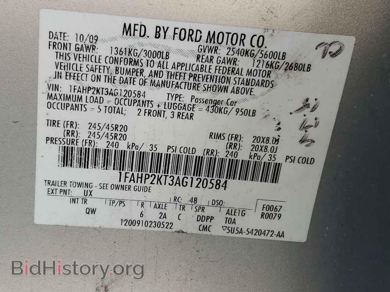 2010 FORD TAURUS - VIN: 1FAHP2KT3AG120584 - Фото 10
