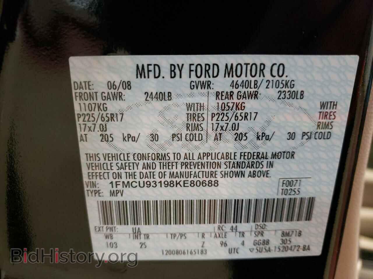 2008 FORD ESCAPE - VIN: 1FMCU93198KE80688 - Фото 10