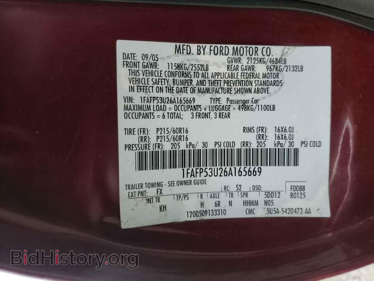 2006 FORD TAURUS - VIN: 1FAFP53U26A165669 - Фото 10