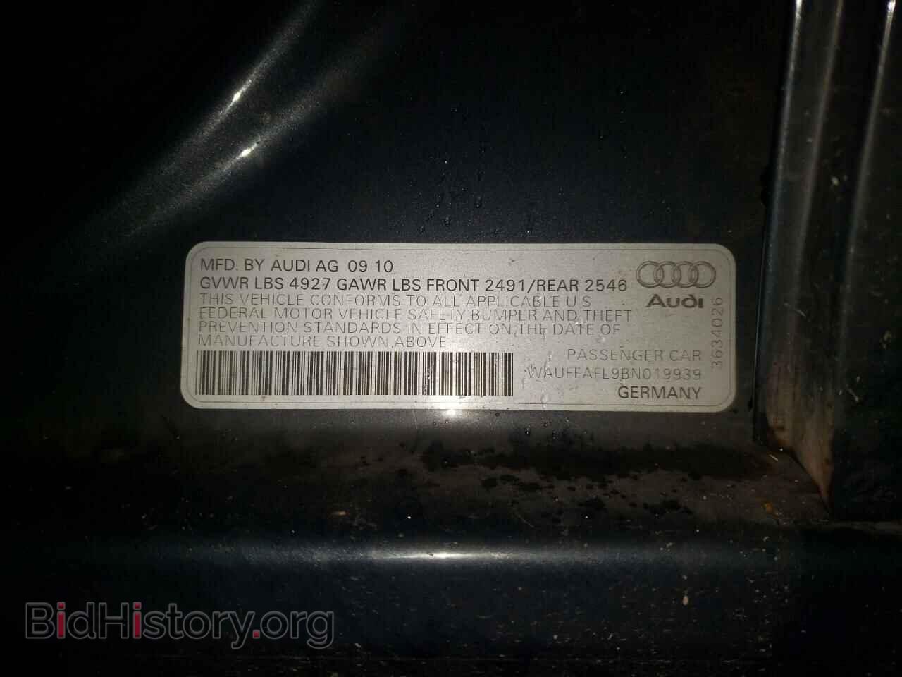 2011 AUDI A4 - VIN: WAUFFAFL9BN019939 - Фото 10