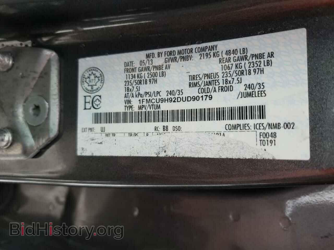 2013 FORD ESCAPE - VIN: 1FMCU9H92DUD90179 - Фото 10