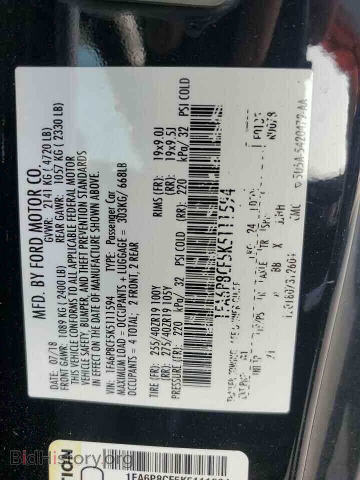 2019 FORD MUSTANG - VIN: 1FA6P8CF5K5111594 - Фото 13