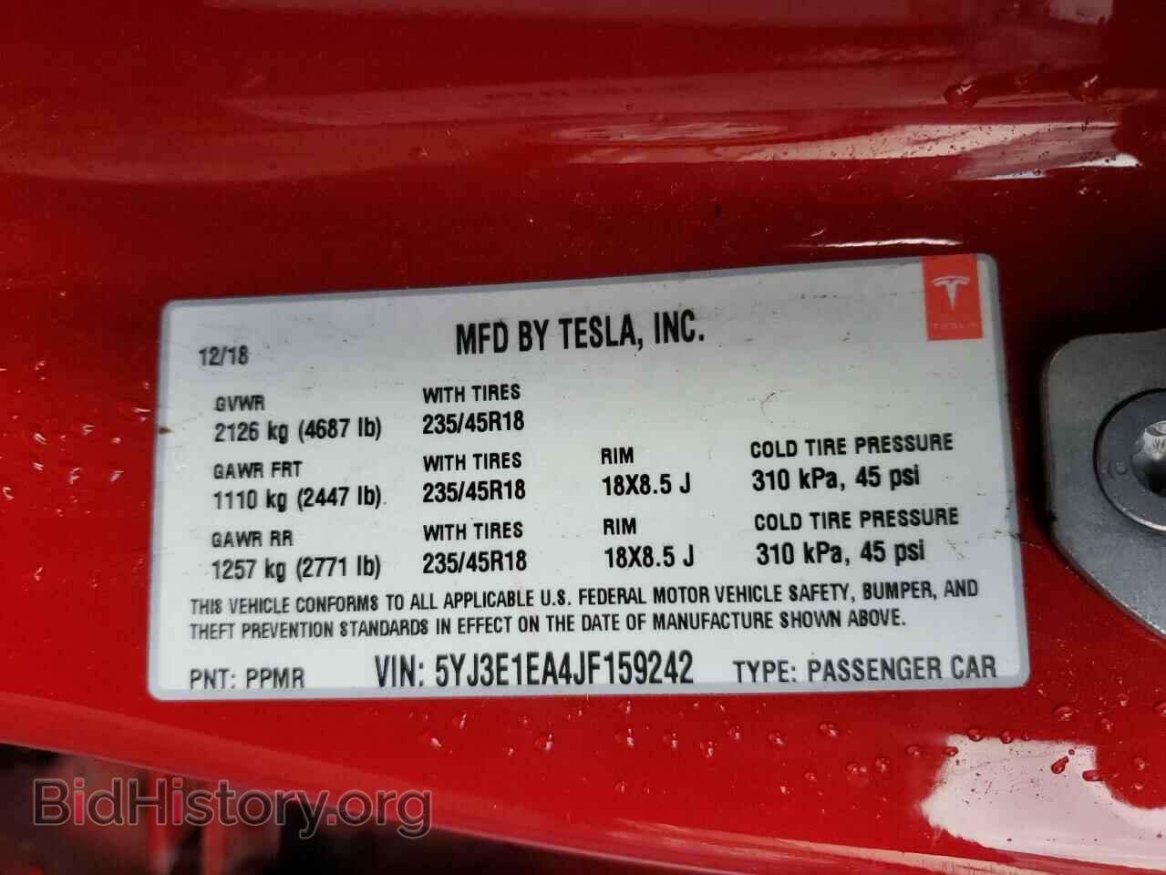 2018 TESLA MODEL 3 - VIN: 5YJ3E1EA4JF159242 - Фото 10