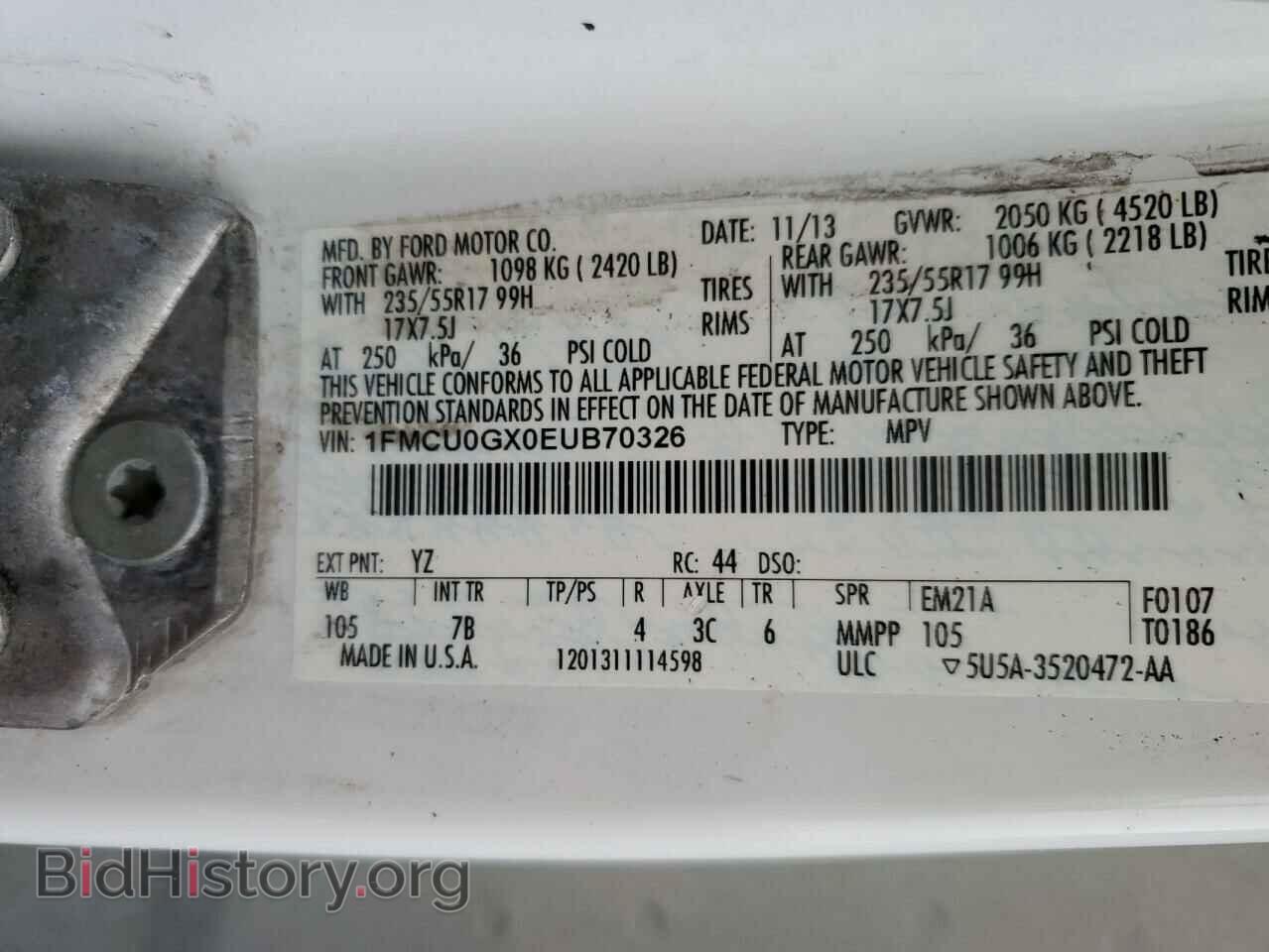 2014 FORD ESCAPE - VIN: 1FMCU0GX0EUB70326 - Фото 13