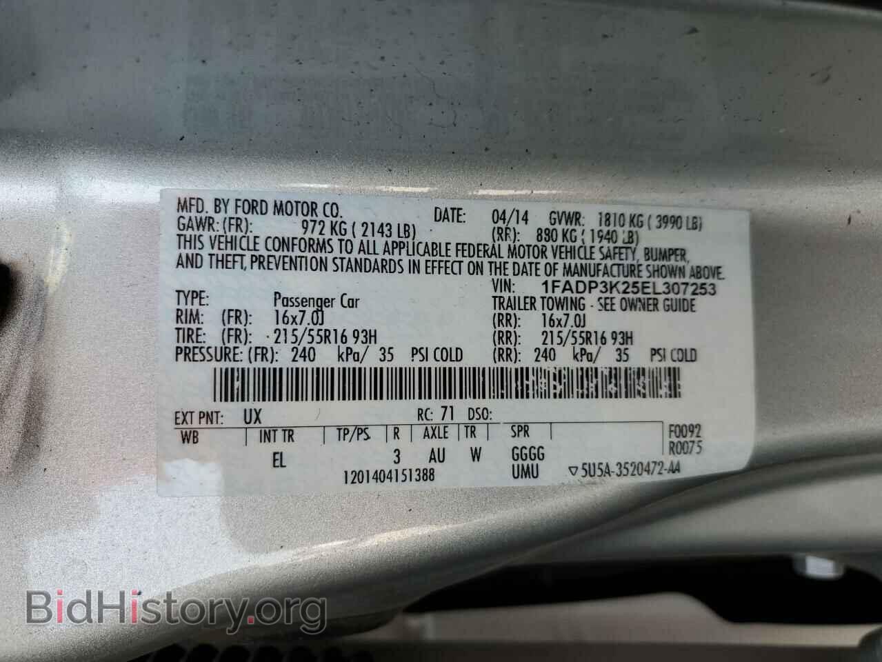 2014 FORD FOCUS - VIN: 1FADP3K25EL307253 - Фото 13