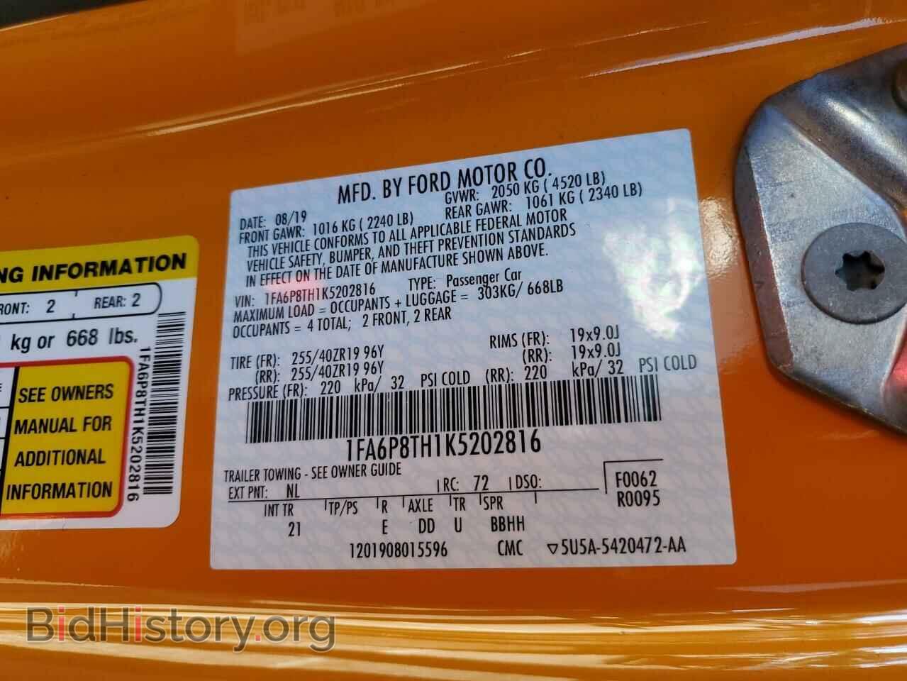 2019 FORD ALL Models - VIN: 1FA6P8TH1K5202816 - Фото 12