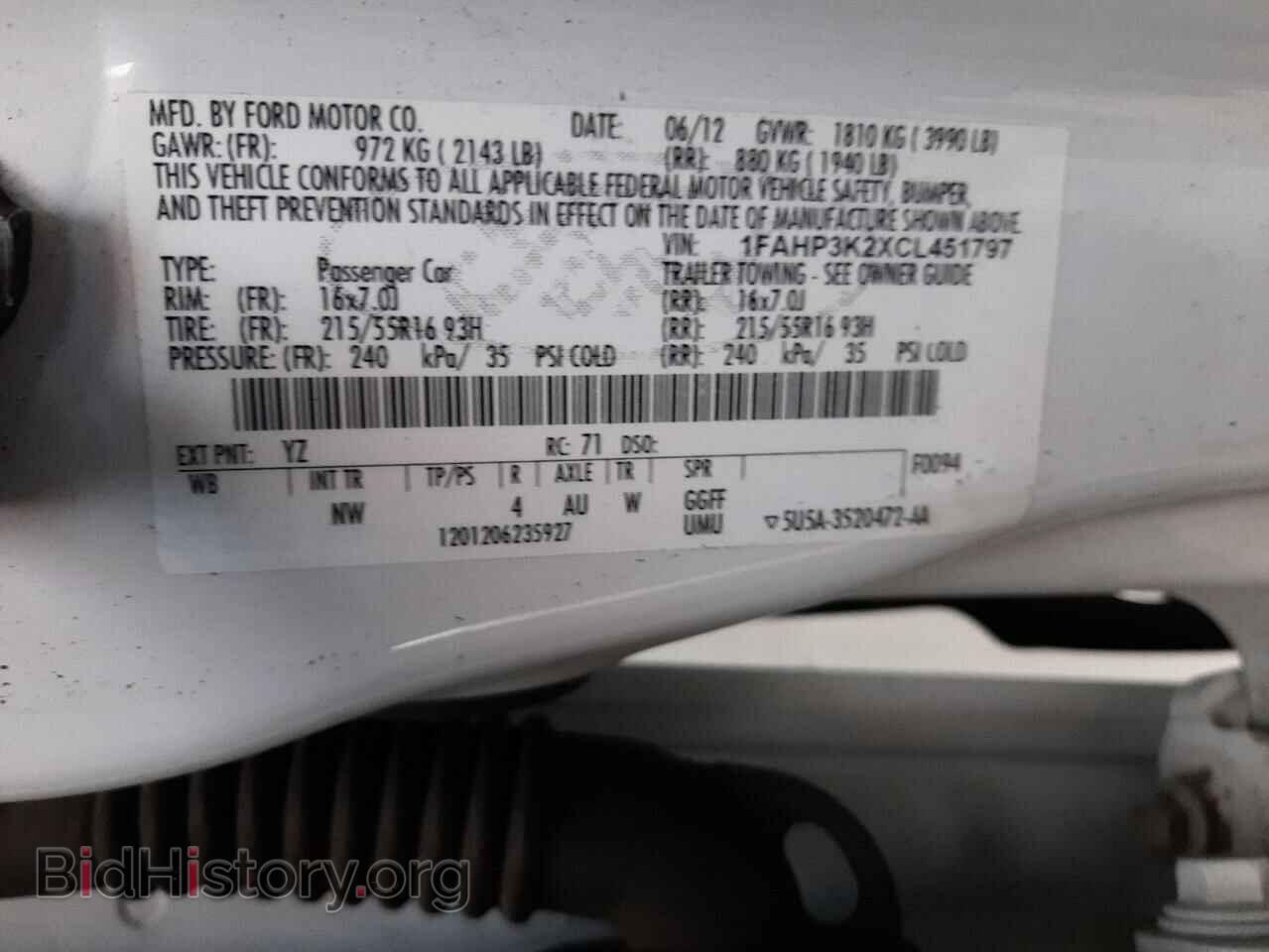 2012 FORD FOCUS - VIN: 1FAHP3K2XCL451797 - Фото 10