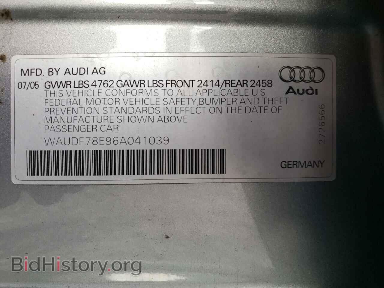 2006 AUDI A4 - VIN: WAUDF78E96A041039 - Фото 12