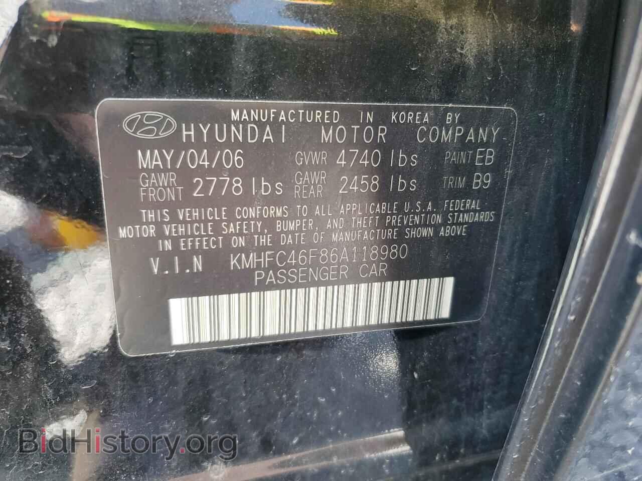 2006 HYUNDAI AZERA - VIN: KMHFC46F86A118980 - Фото 12
