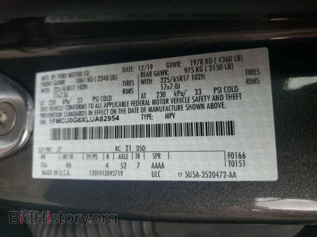 2020 FORD ESCAPE - VIN: 1FMCU0G6XLUA82954 - Фото 10