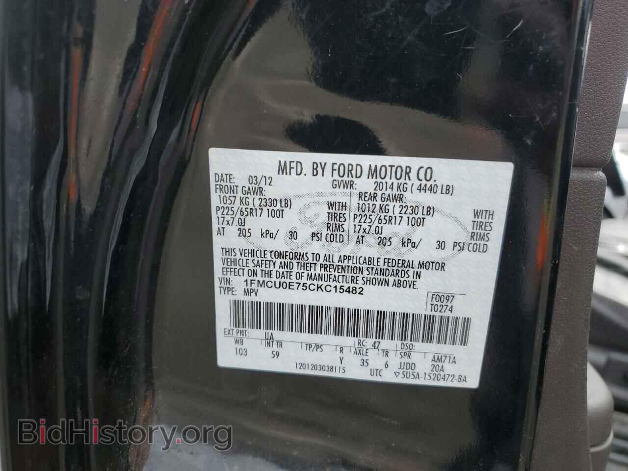 2012 FORD ESCAPE - VIN: 1FMCU0E75CKC15482 - Фото 12