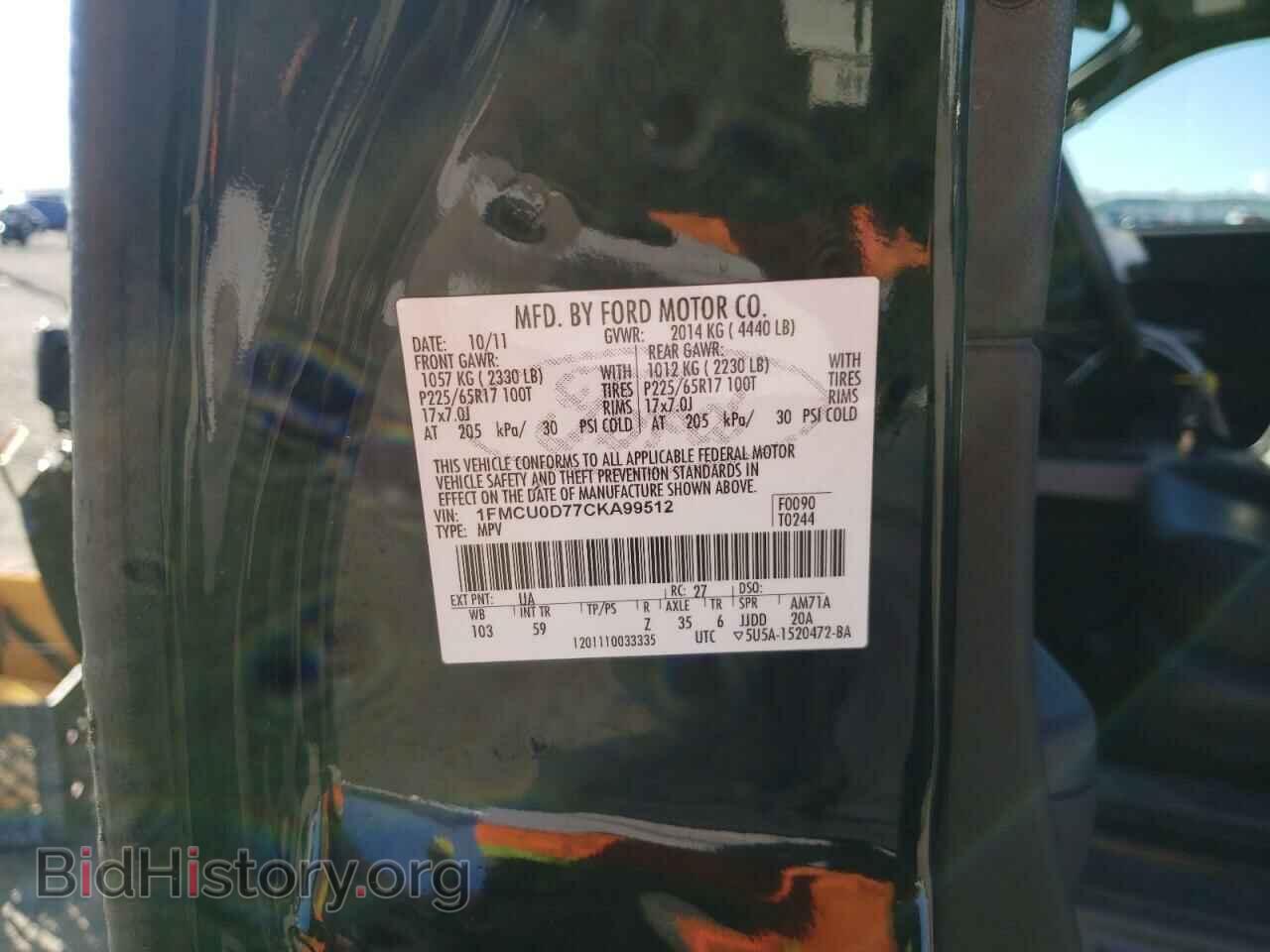2012 FORD ESCAPE - VIN: 1FMCU0D77CKA99512 - Фото 10