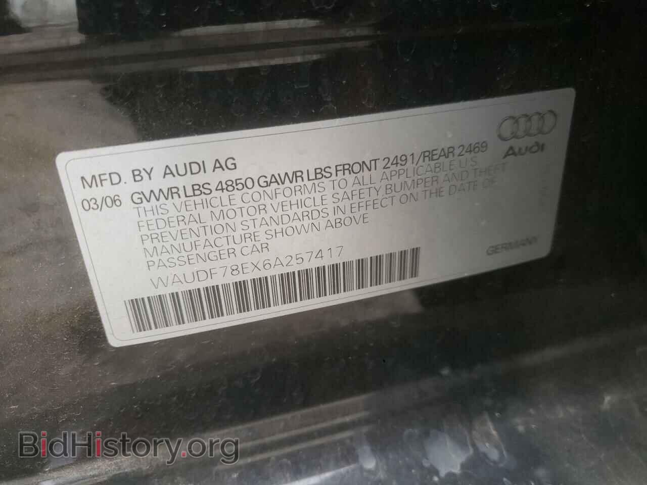 2006 AUDI A4 - VIN: WAUDF78EX6A257417 - Фото 10