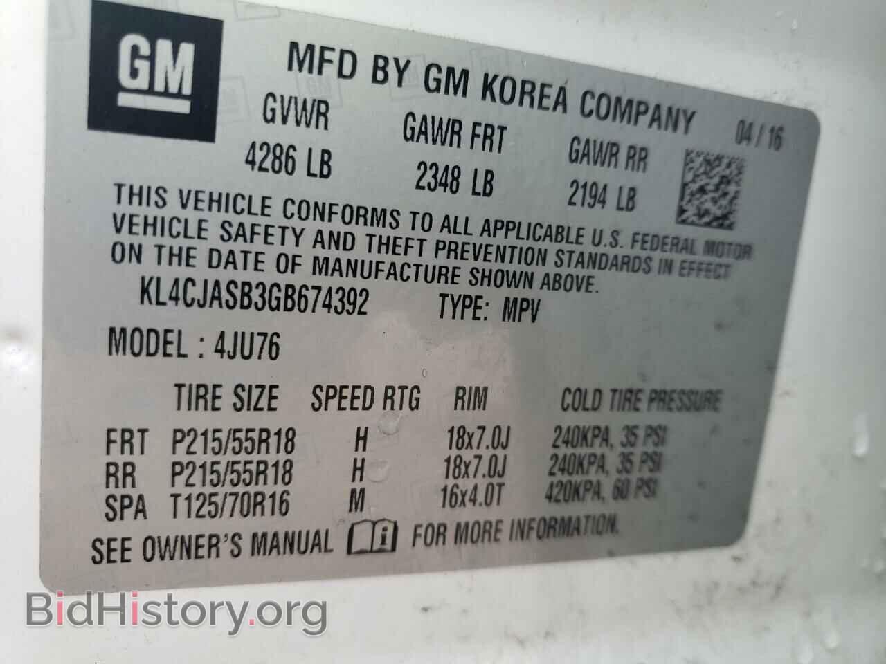 2016 BUICK ENCORE - VIN: KL4CJASB3GB674392 - Фото 10