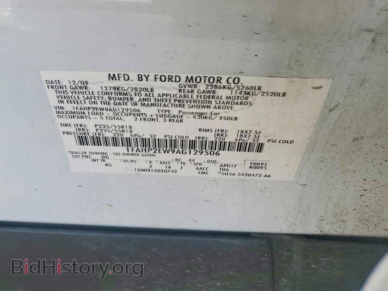 2010 FORD TAURUS - VIN: 1FAHP2EW9AG129506 - Фото 12