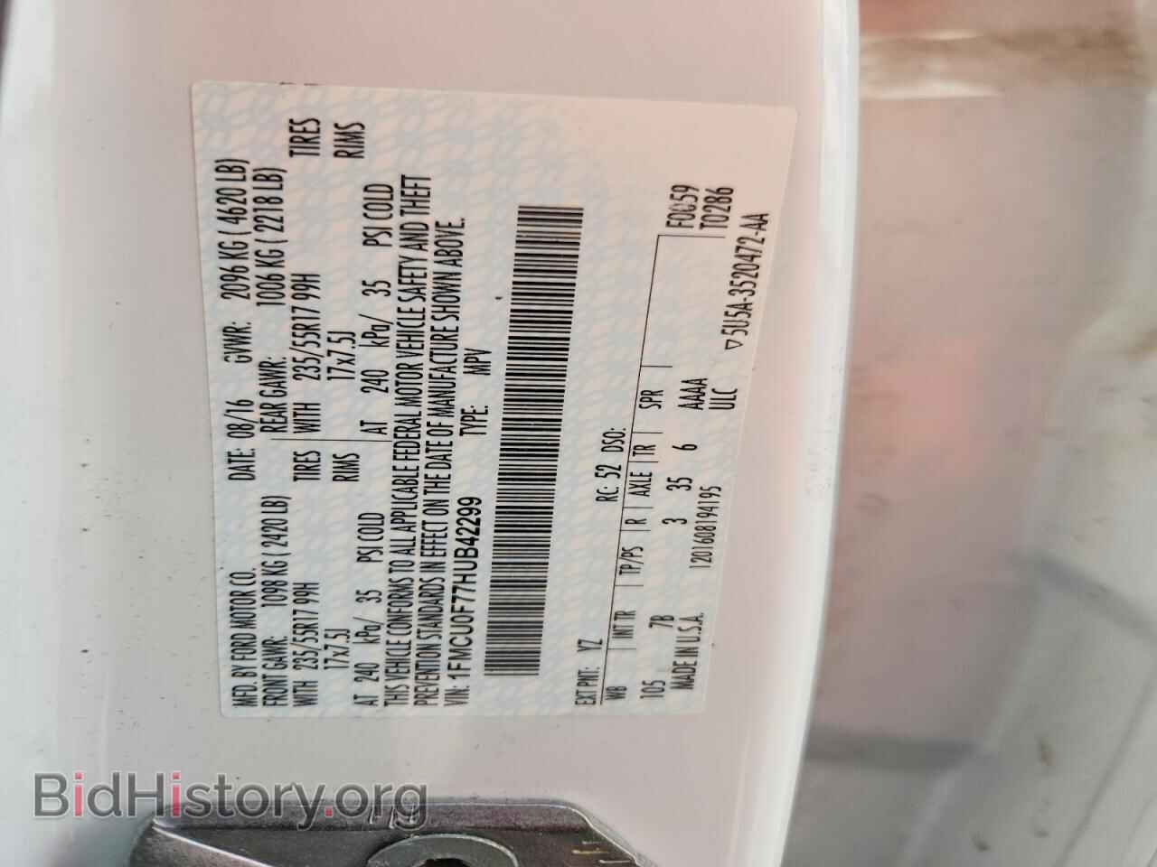 2017 FORD ESCAPE - VIN: 1FMCU0F77HUB42299 - Фото 13