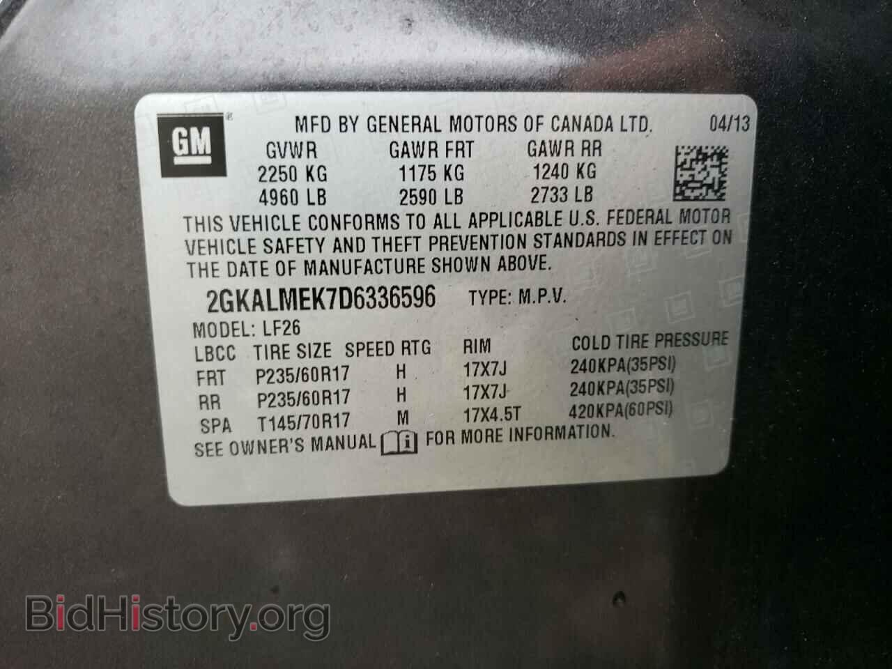 2013 GMC TERRAIN - VIN: 2GKALMEK7D6336596 - Photo 10