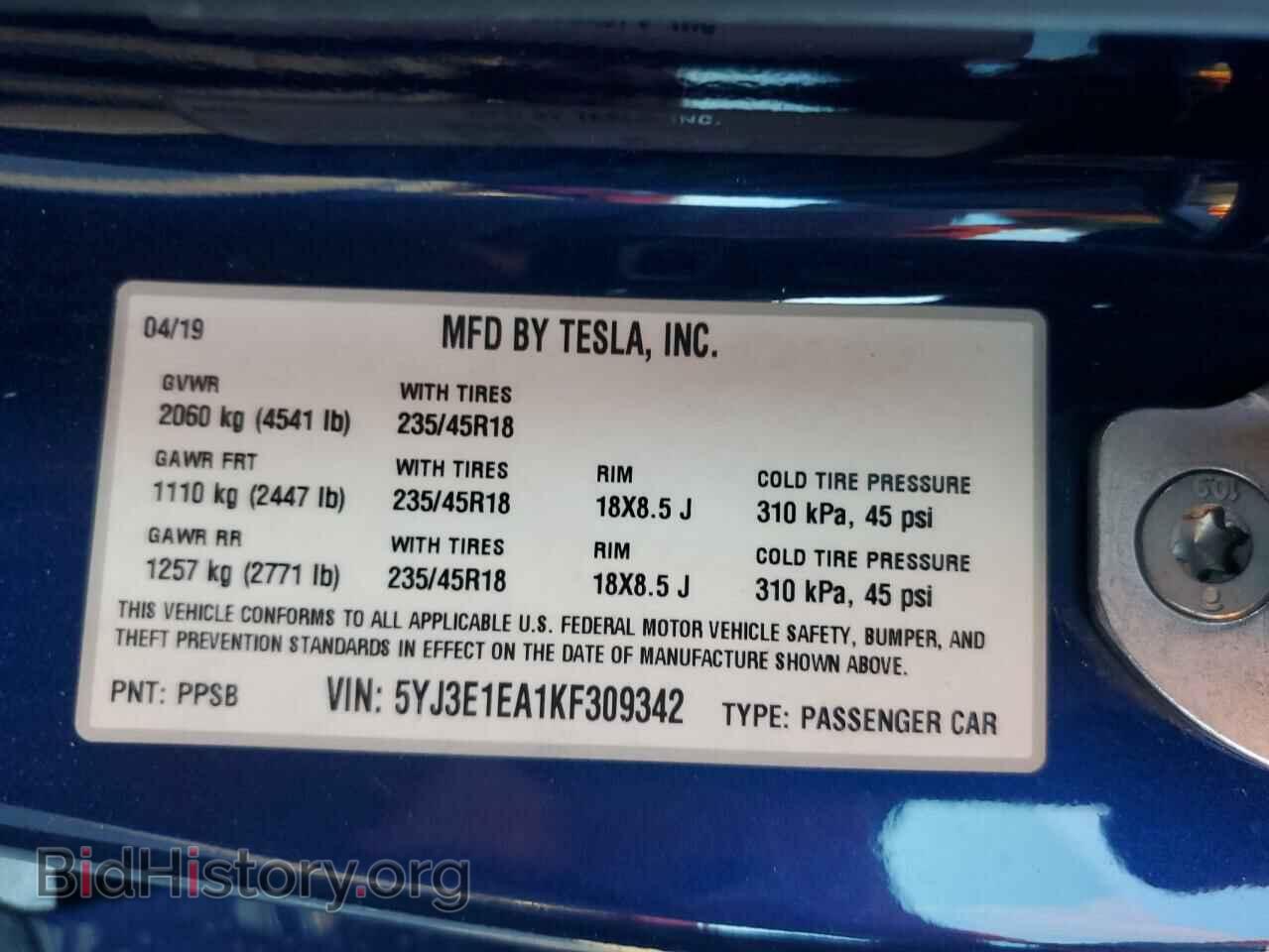 2019 TESLA MODEL 3 - VIN: 5YJ3E1EA1KF309342 - Photo 12