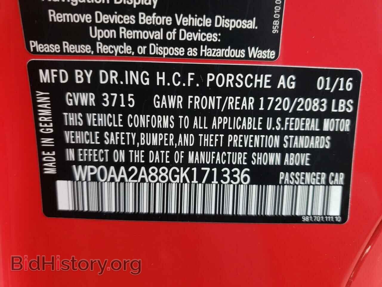2016 PORSCHE CAYMAN - VIN: WP0AA2A88GK171336 - Фото 10