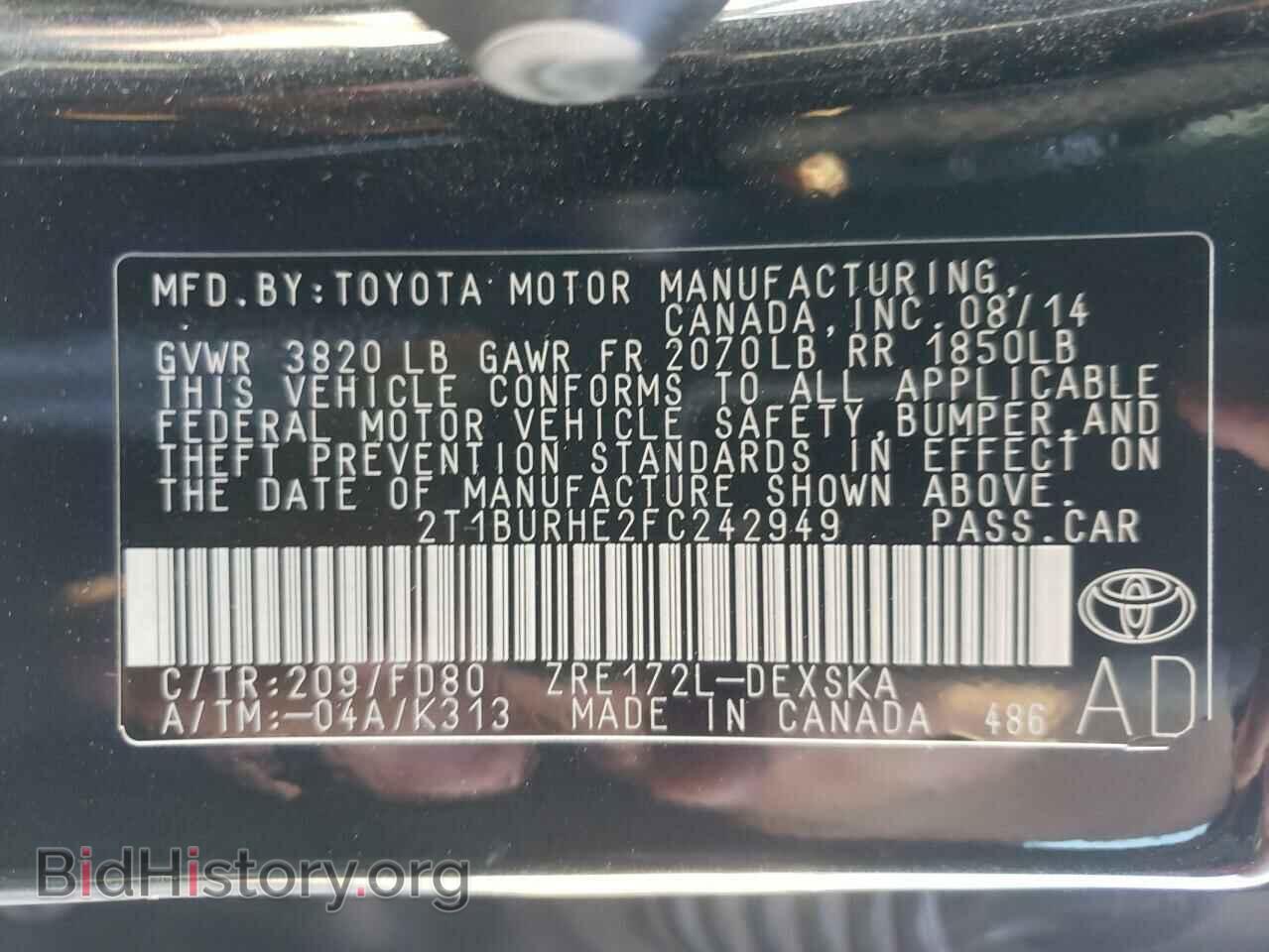 2015 TOYOTA COROLLA - VIN: 2T1BURHE2FC242949 - Фото 12
