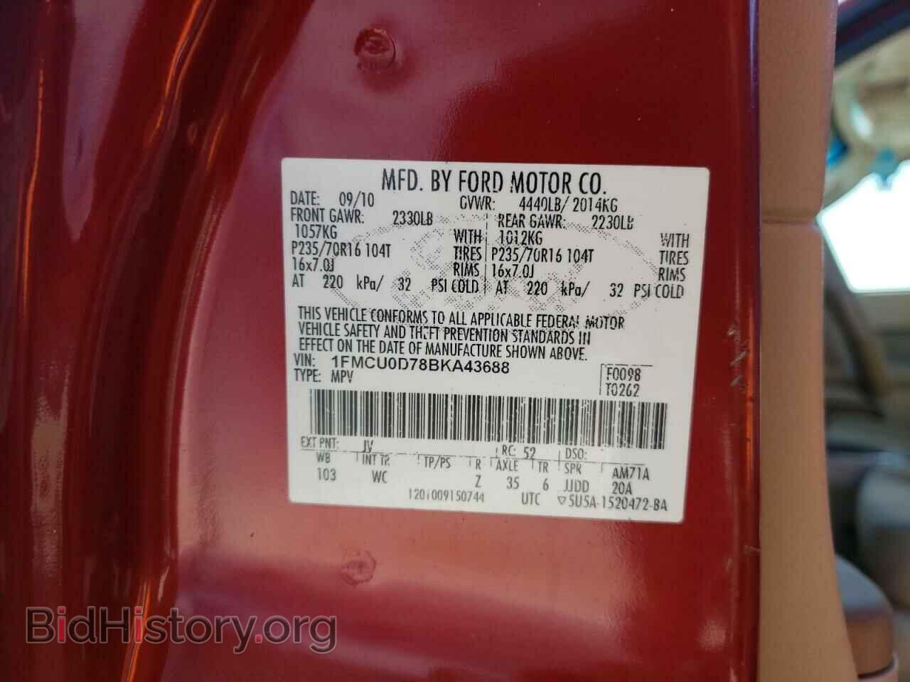 2011 FORD ESCAPE - VIN: 1FMCU0D78BKA43688 - Фото 10