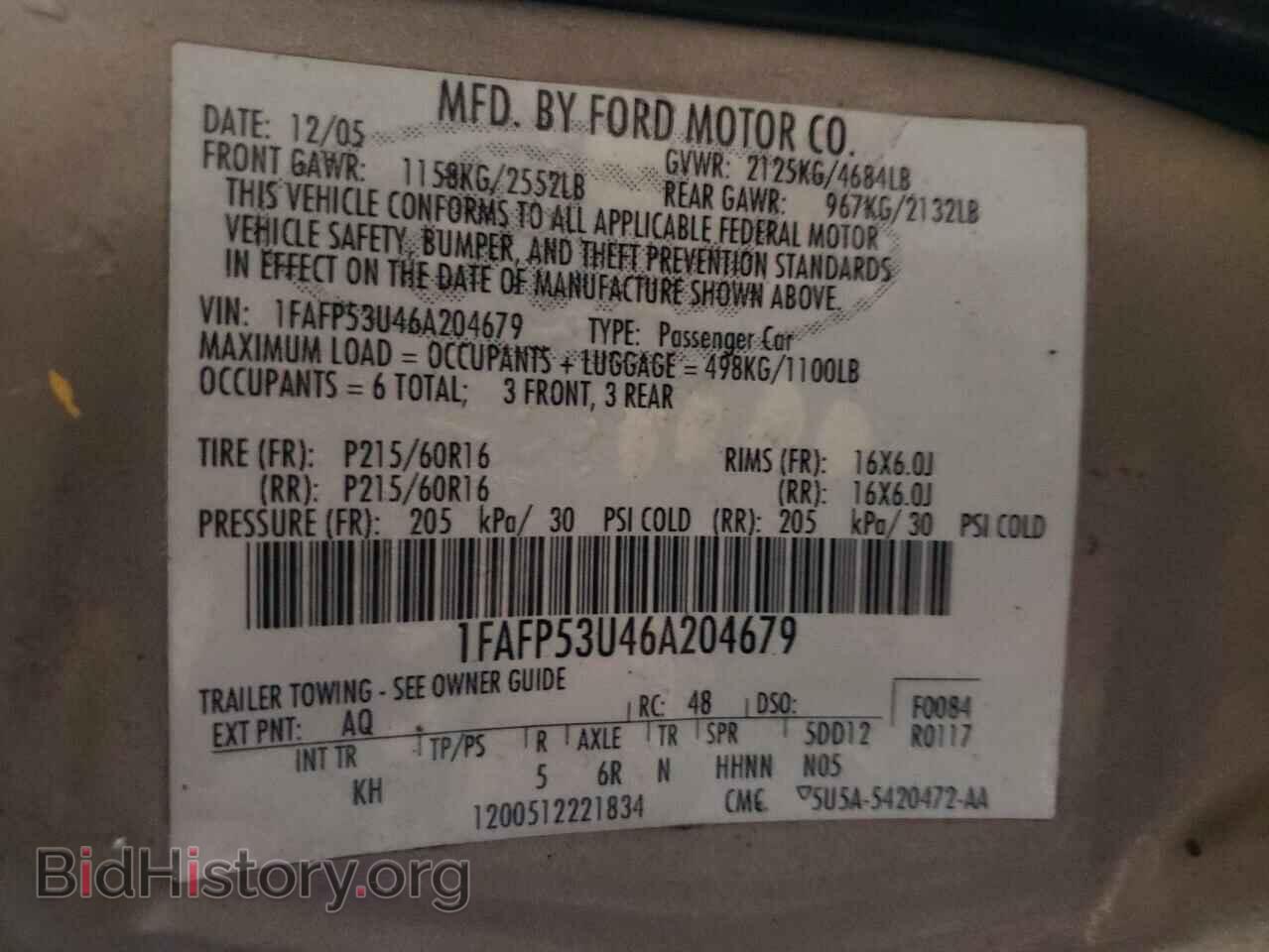 2006 FORD TAURUS - VIN: 1FAFP53U46A204679 - Фото 10
