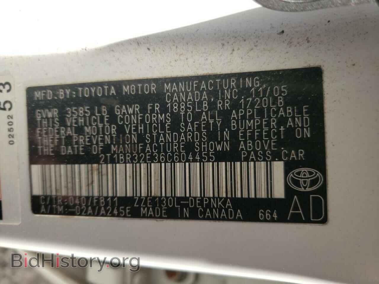 2006 TOYOTA COROLLA - VIN: 2T1BR32E36C604455 - Фото 10